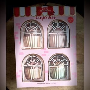 *NIB* PINK SKY GLASS CUPCAKE ORNAMENTS, set of 4